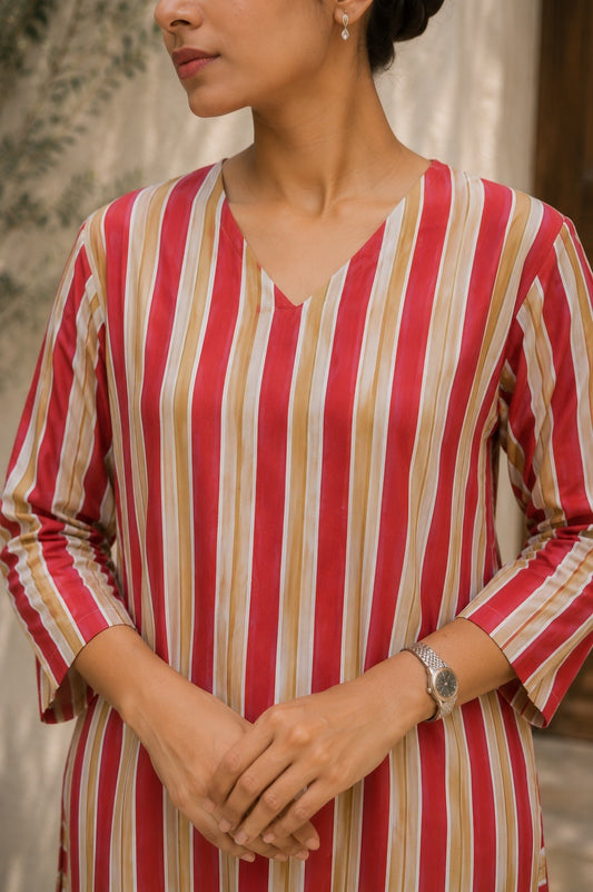 Red striped cotton coord set